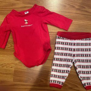 Janie and Jack Fair Isle Sweater Pant & First Christmas Dog Body Suit Sz 0-3 Mon